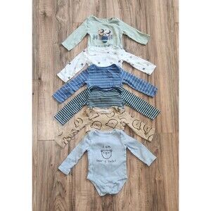 LLAMA Baby Bodysuit 9M 6 Piece Cotton Long Sleeve Bear Monkey Striped Graphic